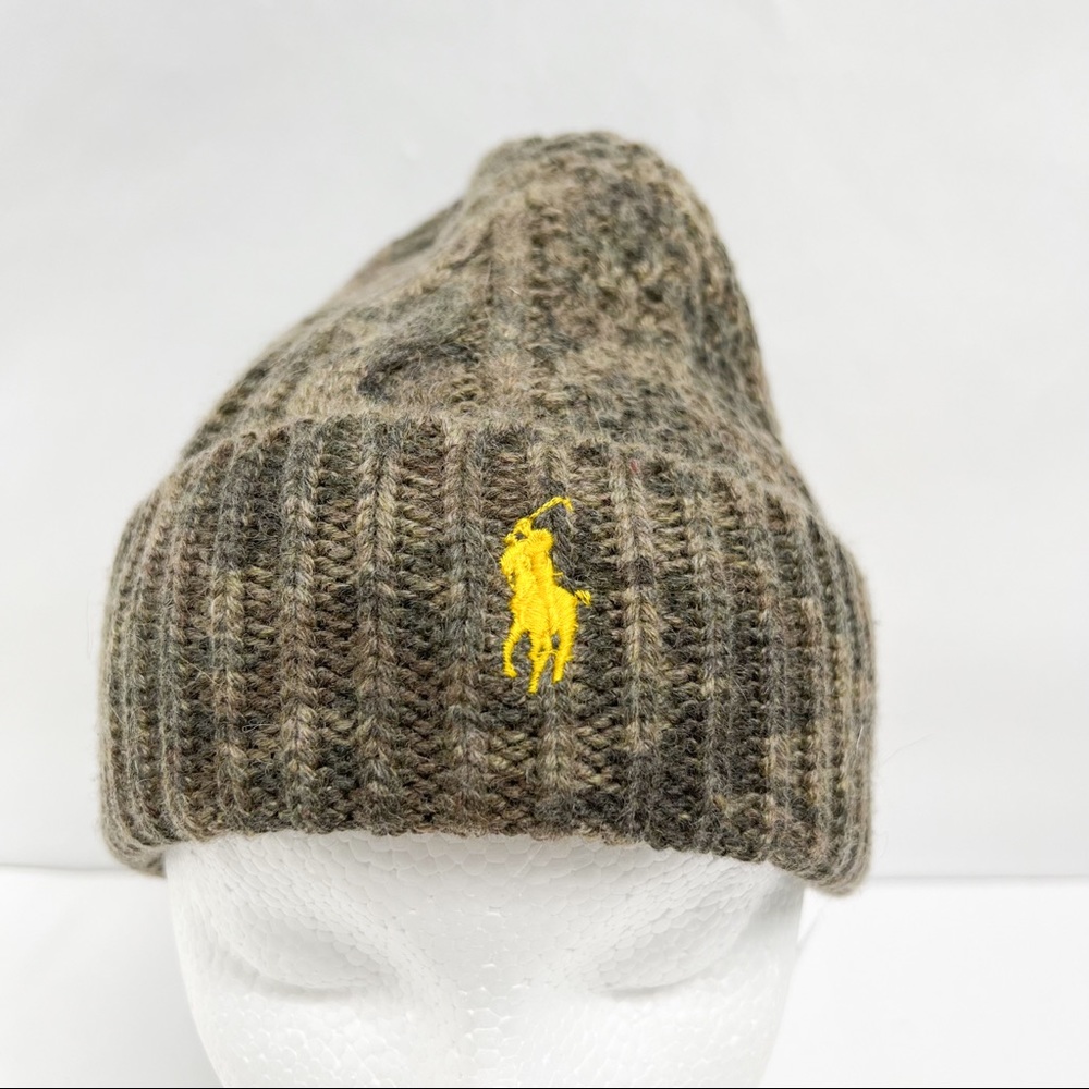 Polo Ralph Lauren OLIVE CAMOUFLAGE CABLE Knit Cap Beanie Hat - Picture 3 of 11